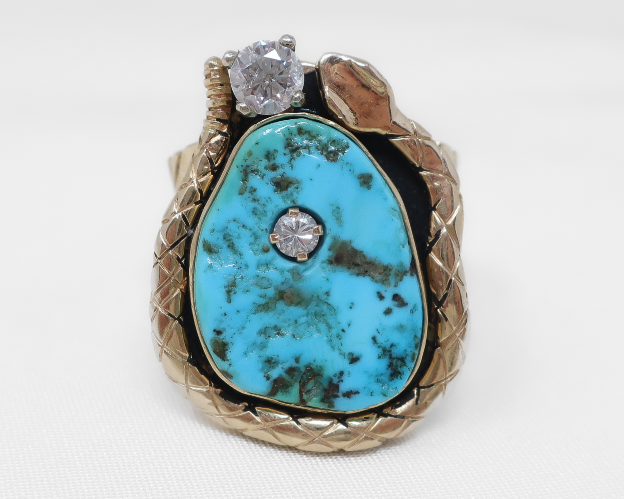 Late-Midcentury Turquoise Ring with Diamonds