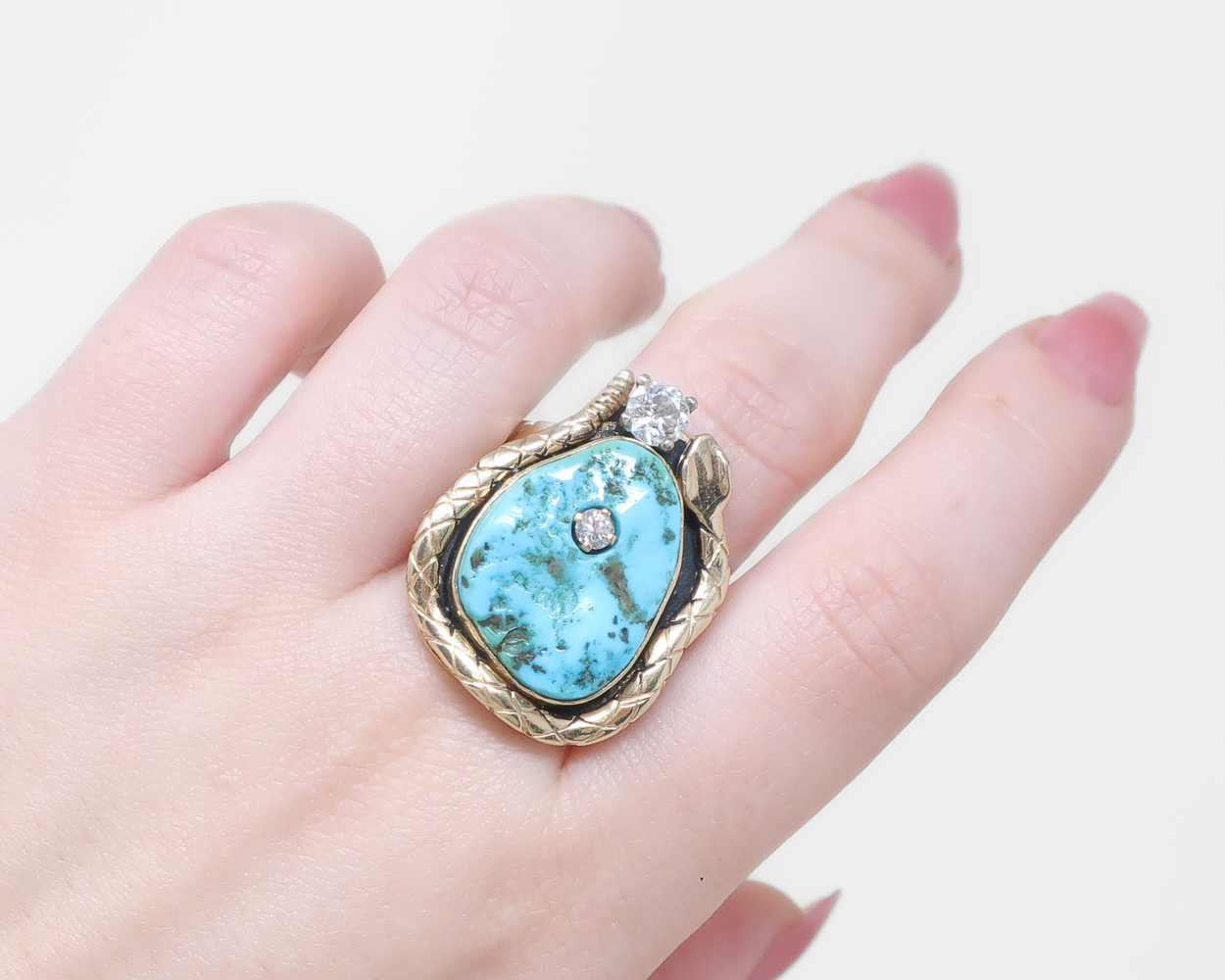 Late-Midcentury Turquoise Ring with Diamonds