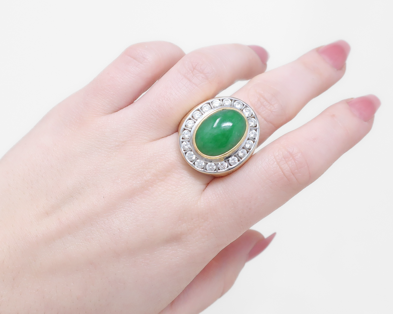 Vintage Jade & Diamond Halo Men's Ring