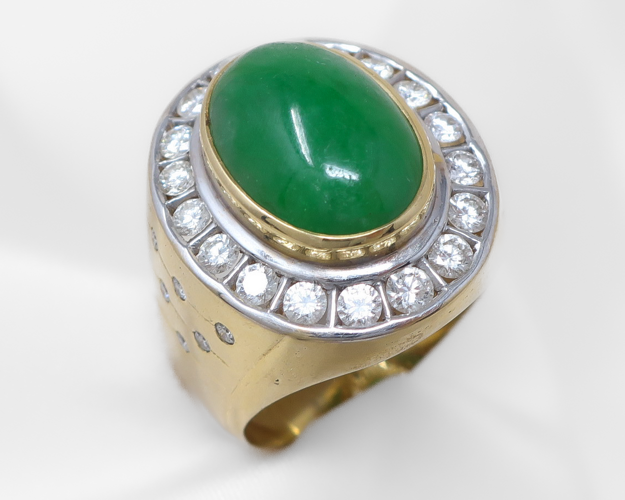 Vintage Jade & Diamond Halo Men's Ring