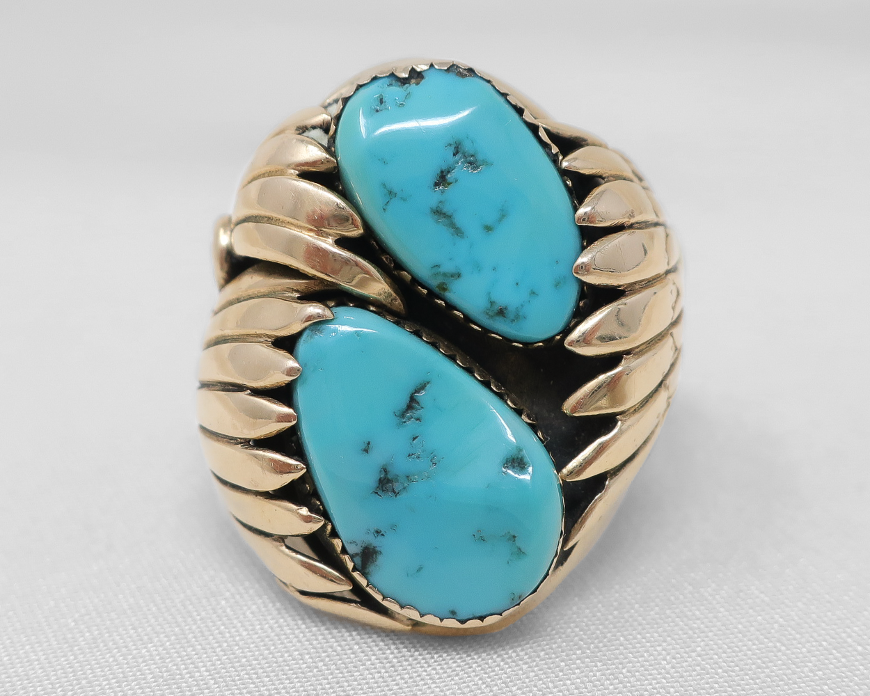 1960s Turquoise Ring with Feather Motifs