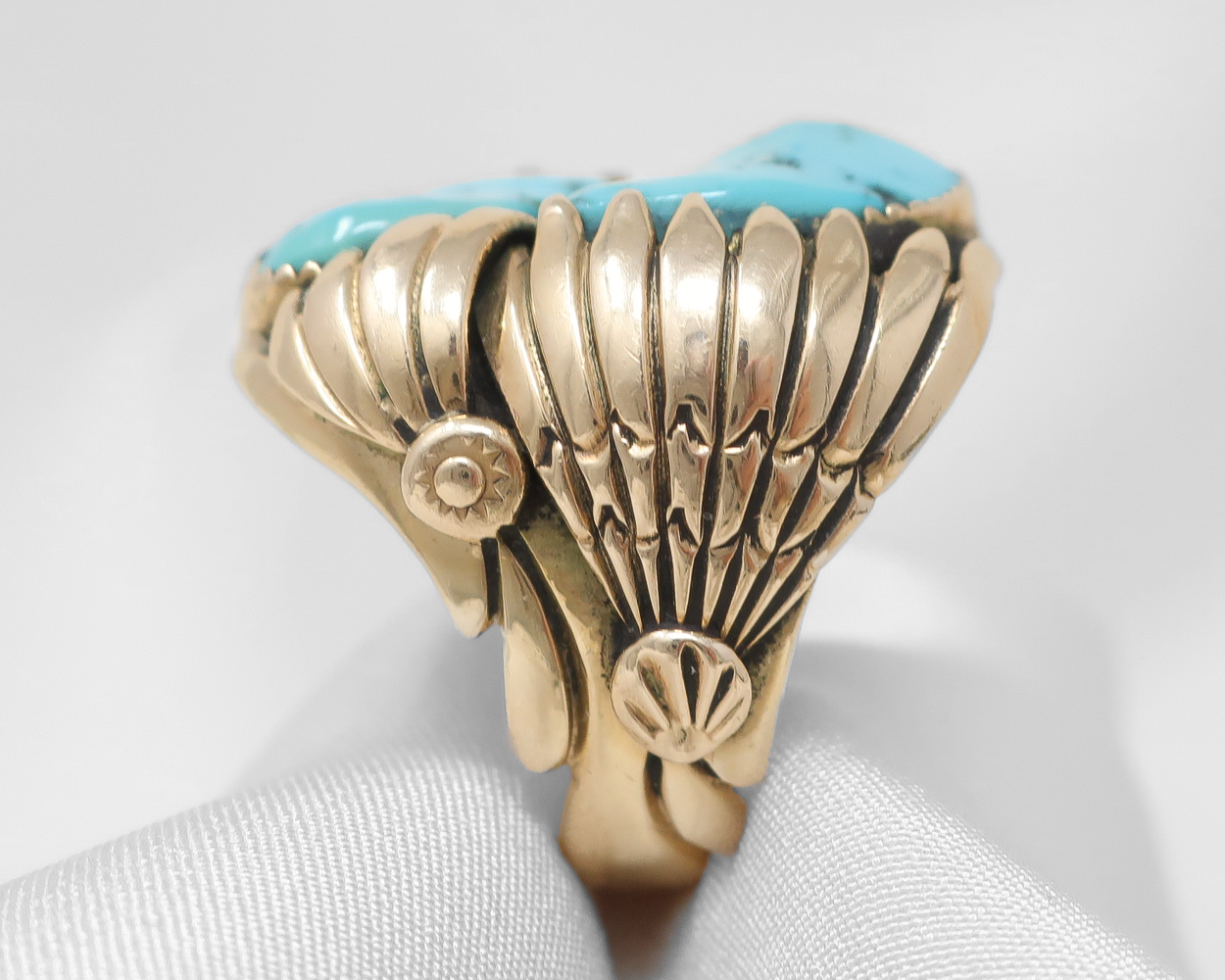 1960s Turquoise Ring with Feather Motifs