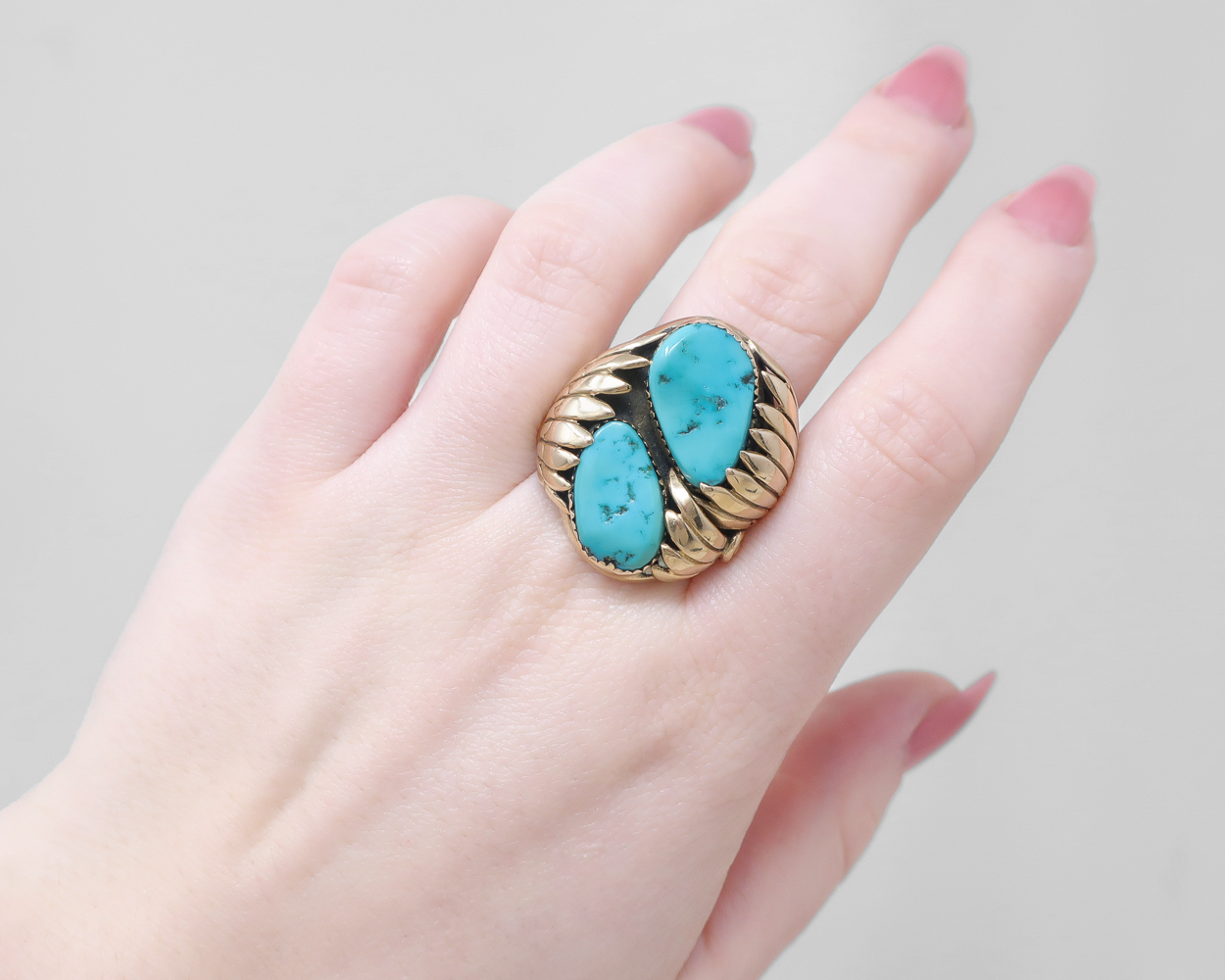 1960s Turquoise Ring with Feather Motifs