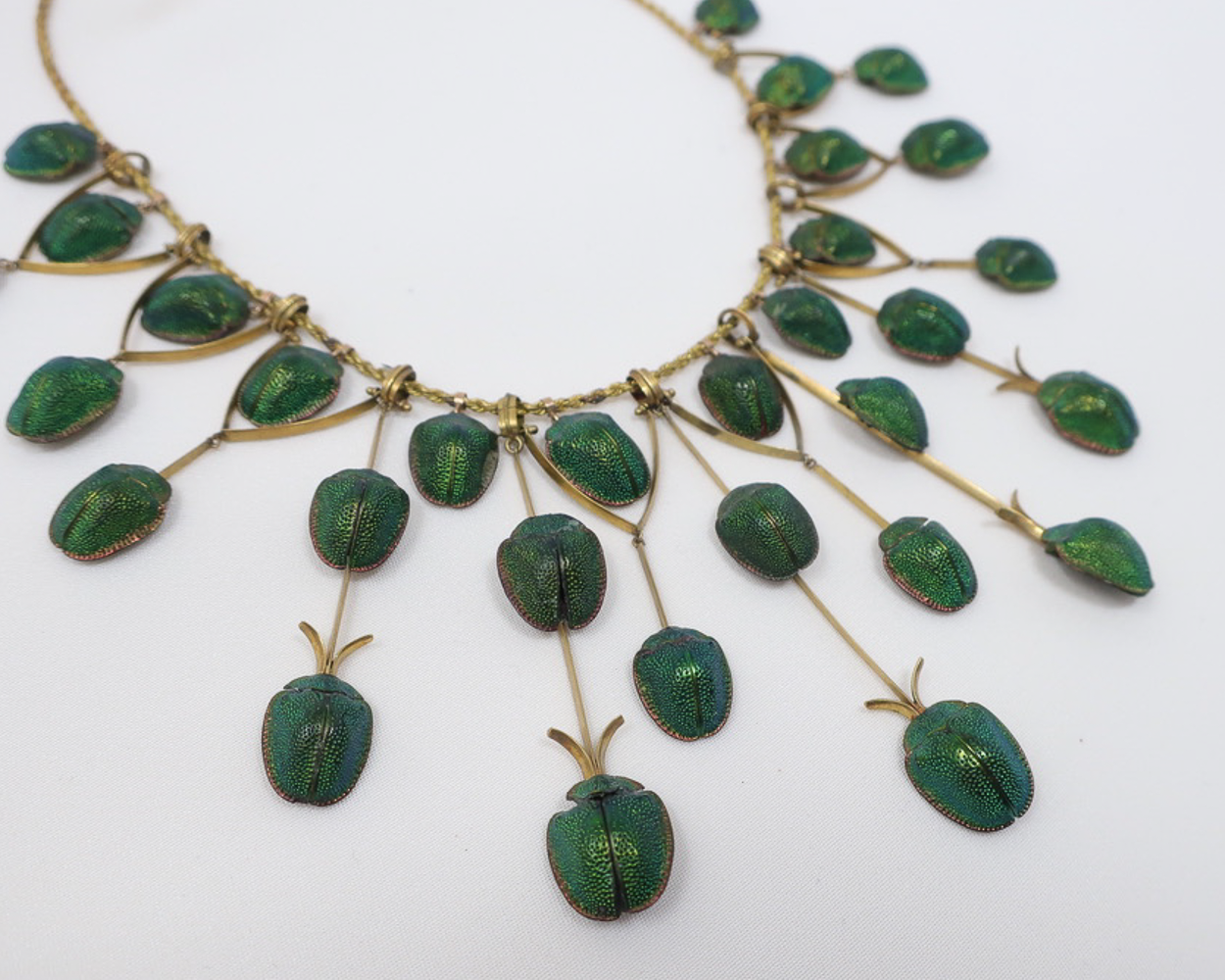 Rare Victorian Green Scarab Festoon Necklace