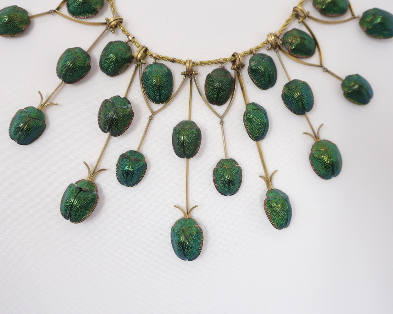 Rare Victorian Green Scarab Festoon Necklace