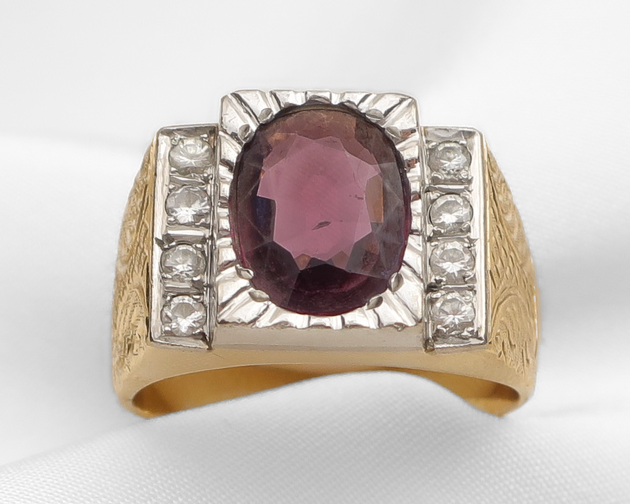 Midcentury Garnet & Diamond Ring