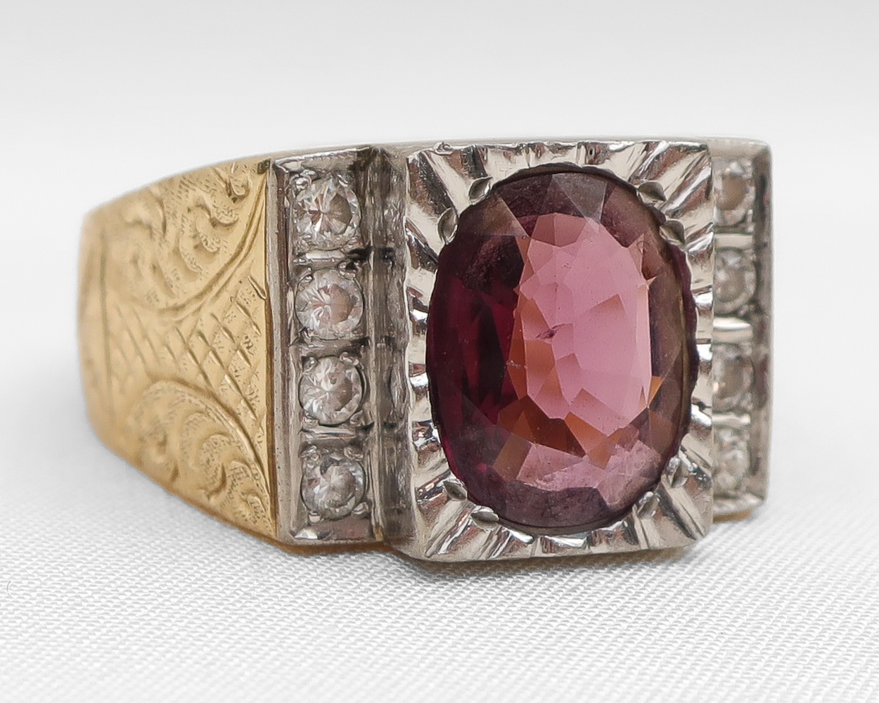 Midcentury Garnet & Diamond Ring