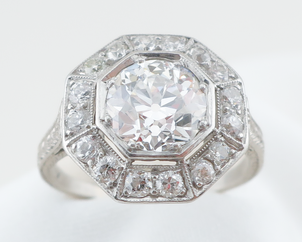 Art Deco Octagonal Diamond Halo Ring