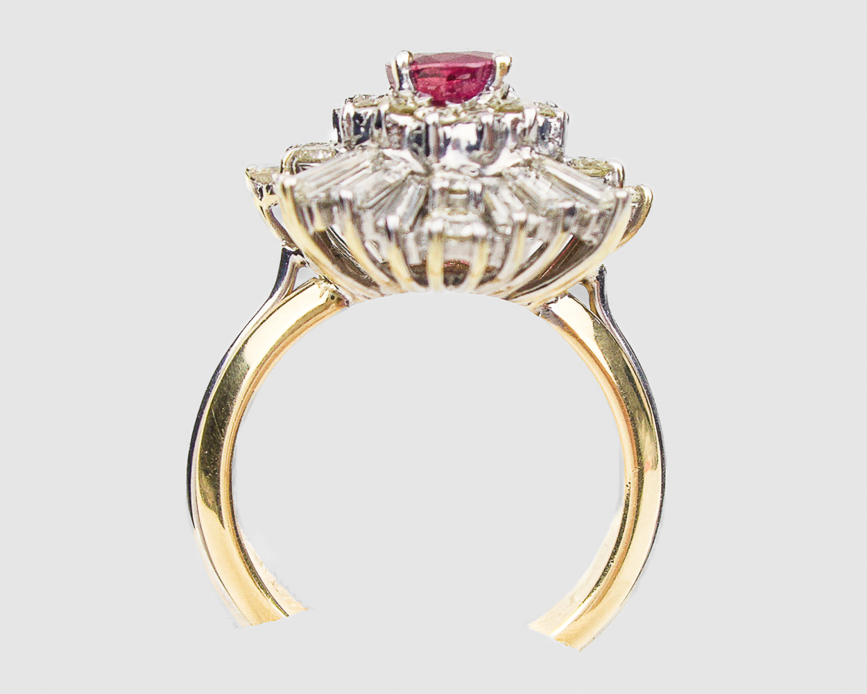 Midcentury Ruby & Diamond Ballerina Skirt Ring
