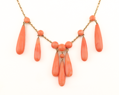 Victorian Orange Coral Teardrop Festoon Necklace