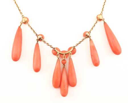 Victorian Orange Coral Teardrop Festoon Necklace