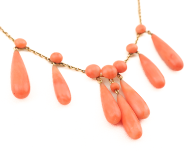 Victorian Orange Coral Teardrop Festoon Necklace