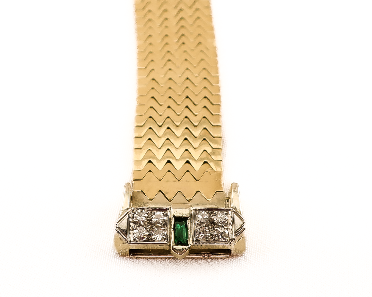 Midcentury Emerald and Diamond Buckle Bracelet