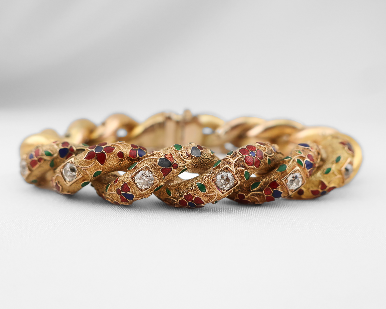 Victorian Diamond and Enamel Gold Twist Bracelet