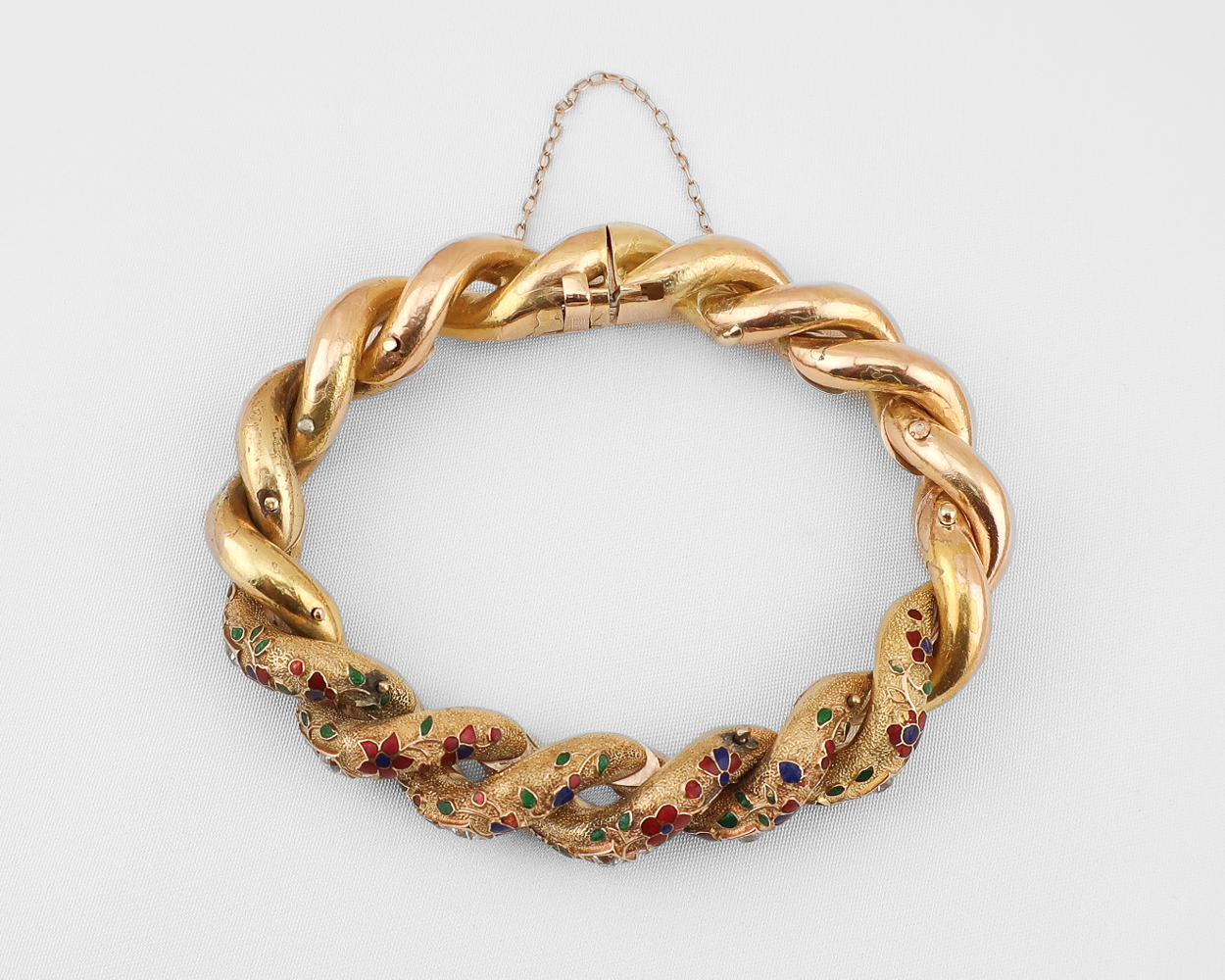 Victorian Diamond and Enamel Gold Twist Bracelet