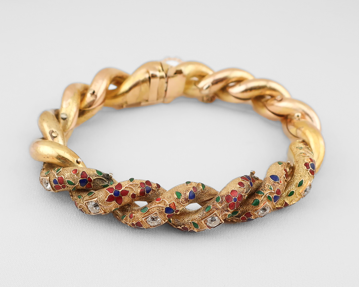 Victorian Diamond and Enamel Gold Twist Bracelet