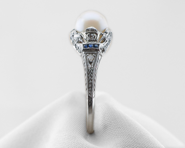 Art Deco Pearl, Diamond and Sapphire Ring