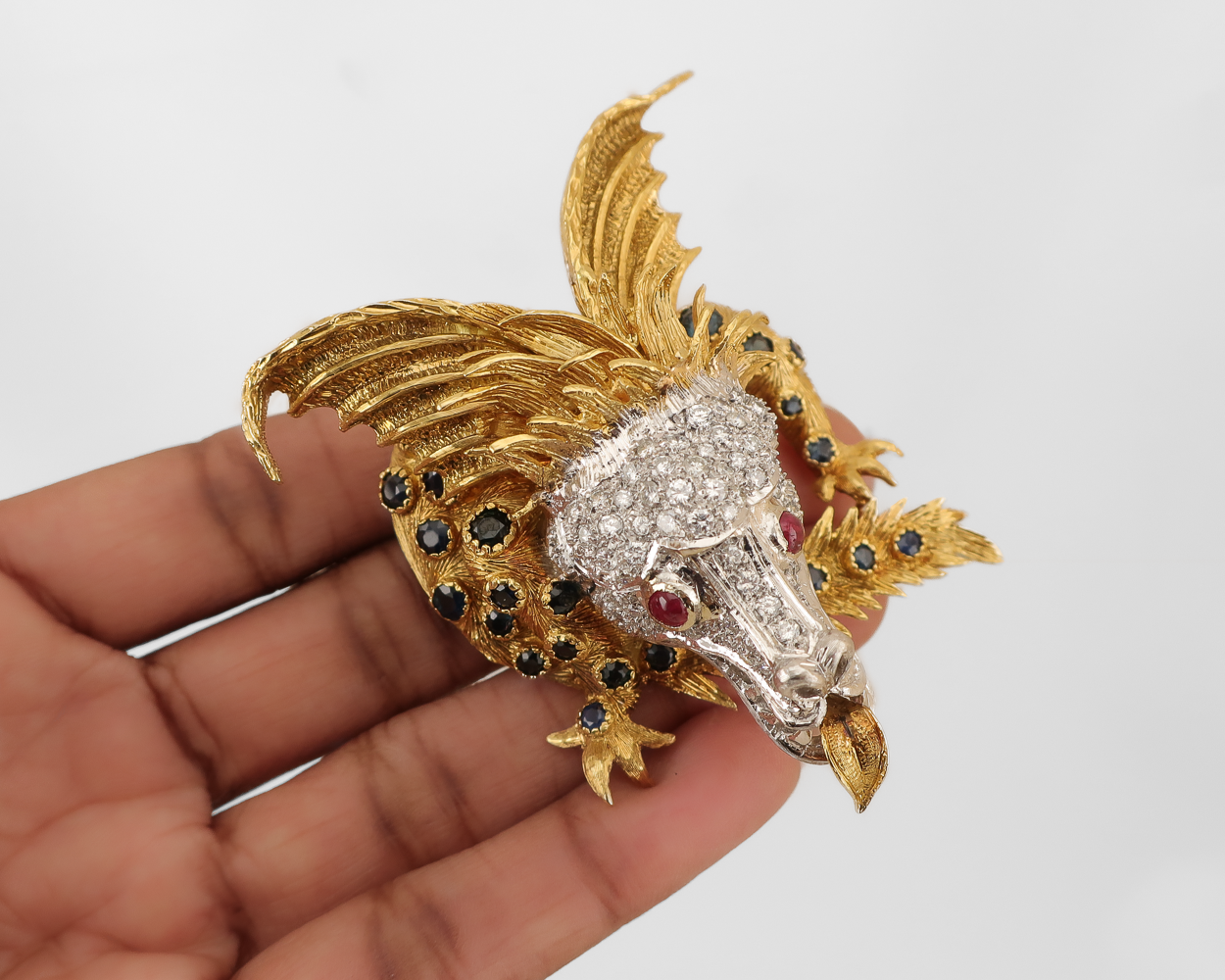 Vintage Gemstone Dragon Brooch