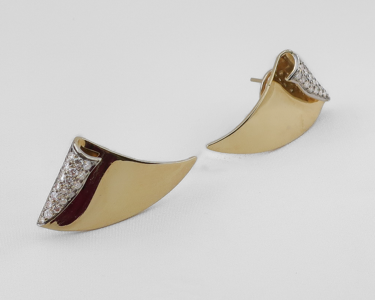 Midcentury Diamond & Gold Shark Fin Earrings