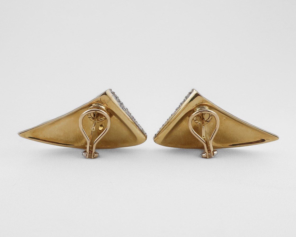 Midcentury Diamond & Gold Shark Fin Earrings