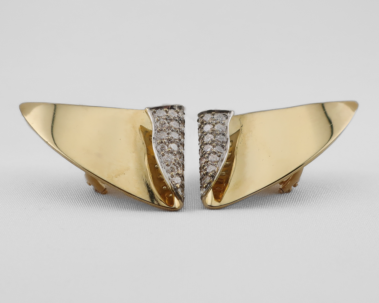 Midcentury Diamond & Gold Shark Fin Earrings