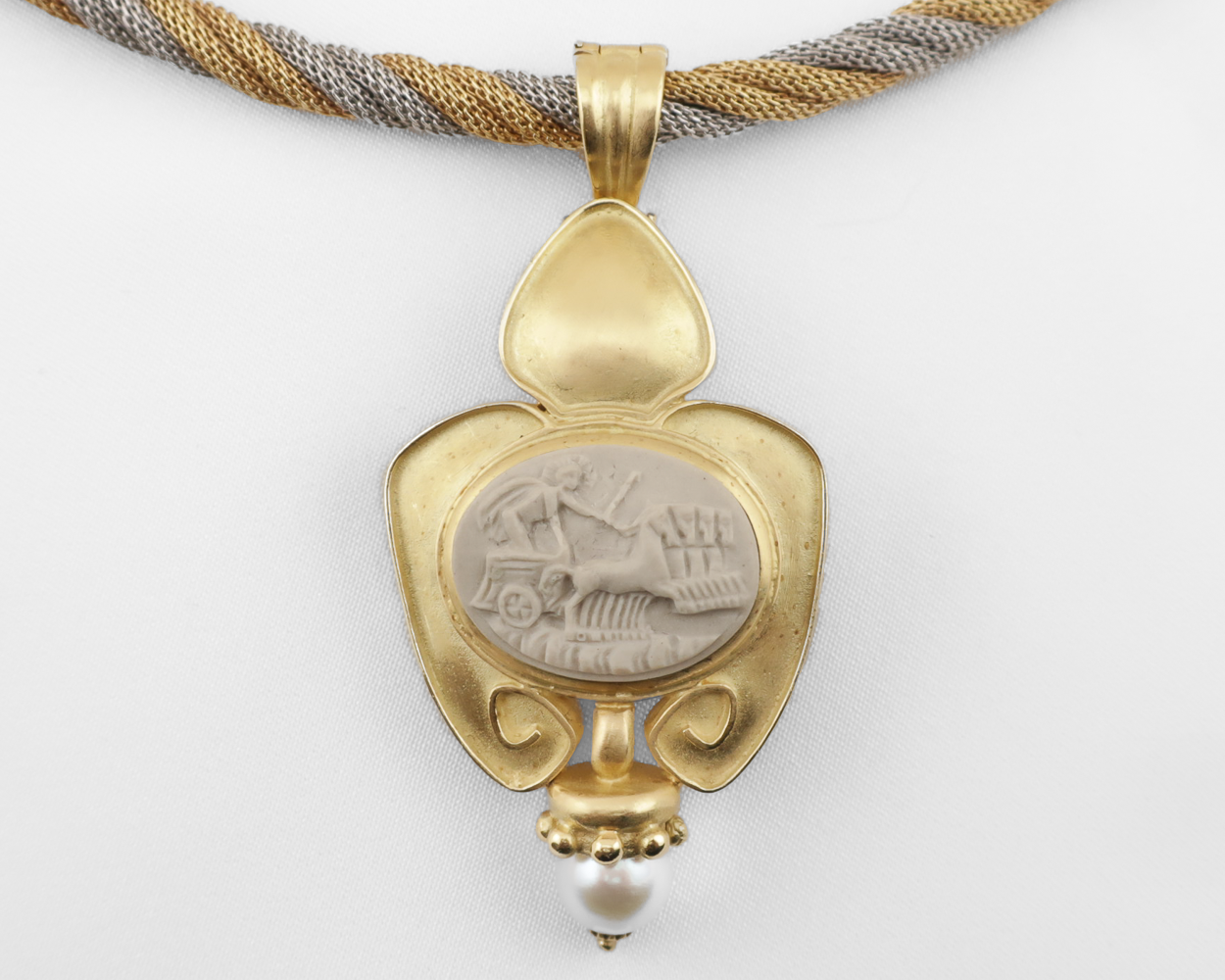 Vintage Italian Chariot Cameo Pendant (does not include chain)