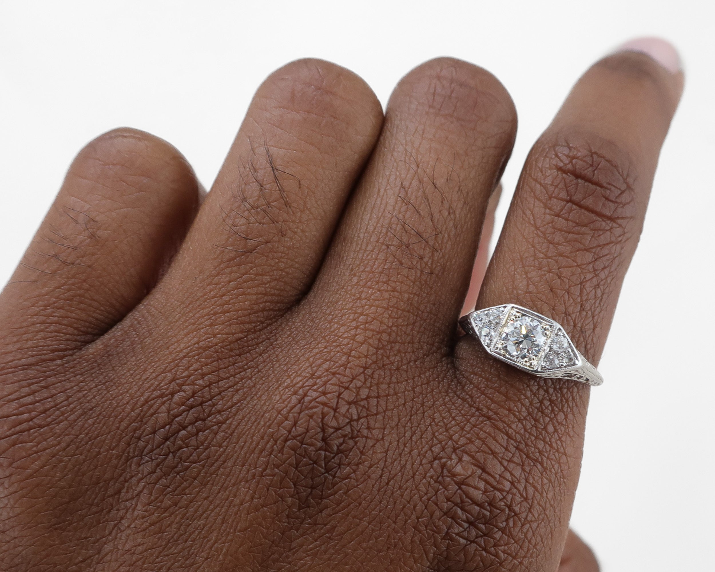 Circa 1930 Art Deco Transitional-Cut Diamond Ring