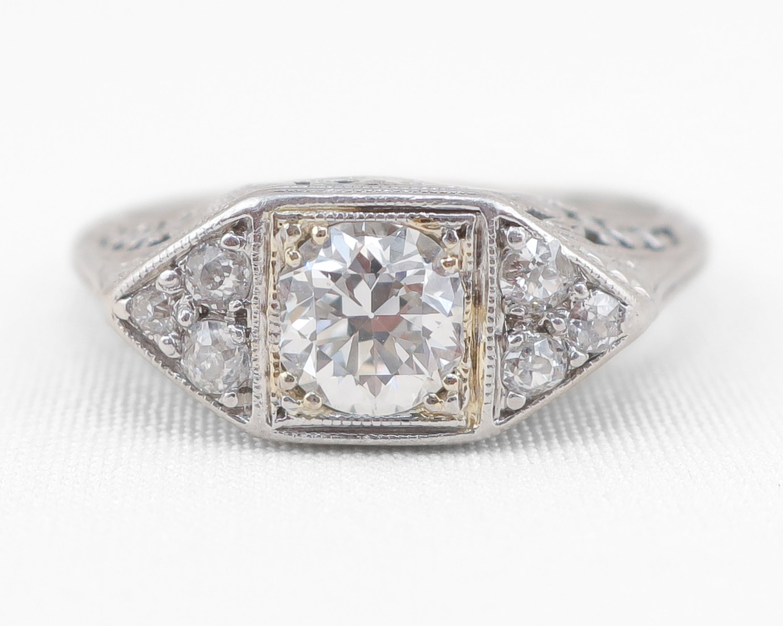 Circa 1930 Art Deco Transitional-Cut Diamond Ring