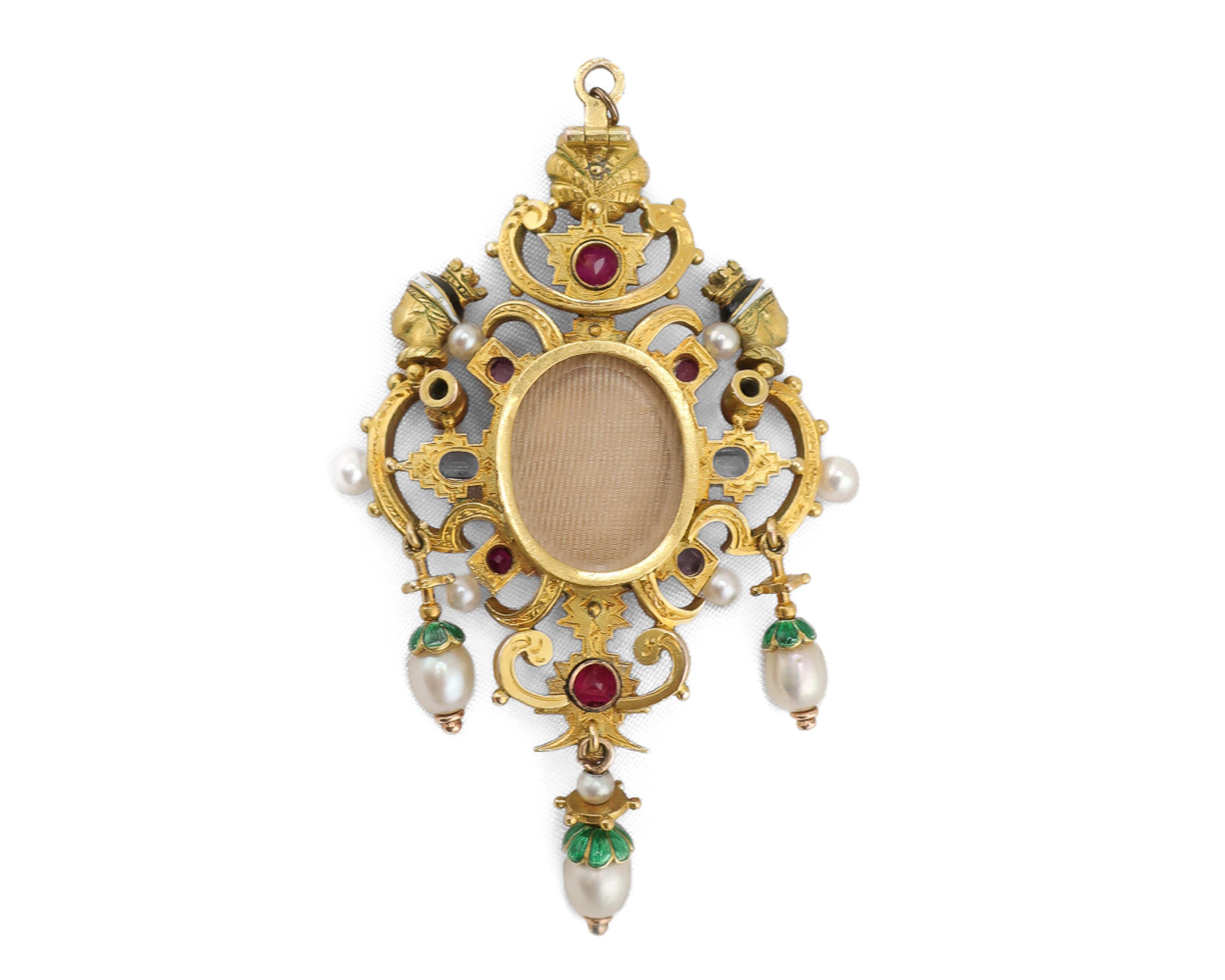 Circa 1880 Holbeinesque Sapphire, Ruby, Diamond & Enamel Pendant Locket
