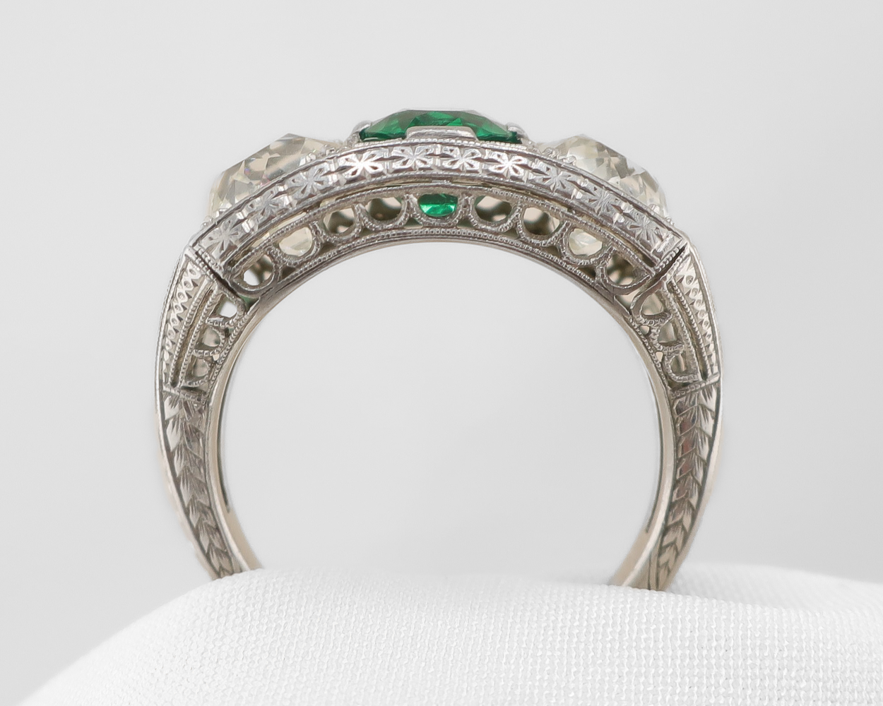 Art Deco Emerald & Diamond Three-Stone Ring