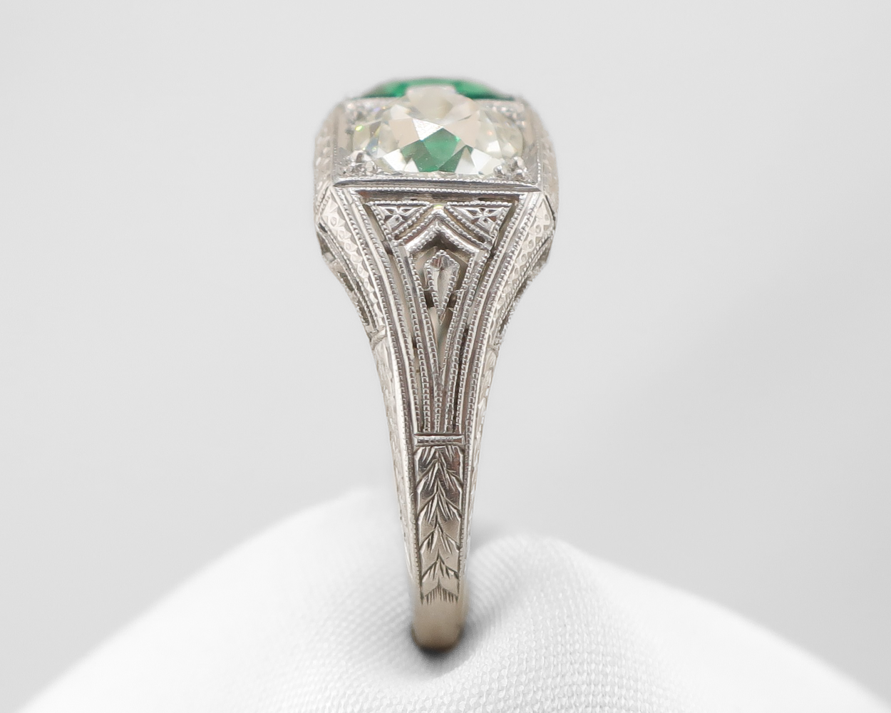 Art Deco Emerald & Diamond Three-Stone Ring