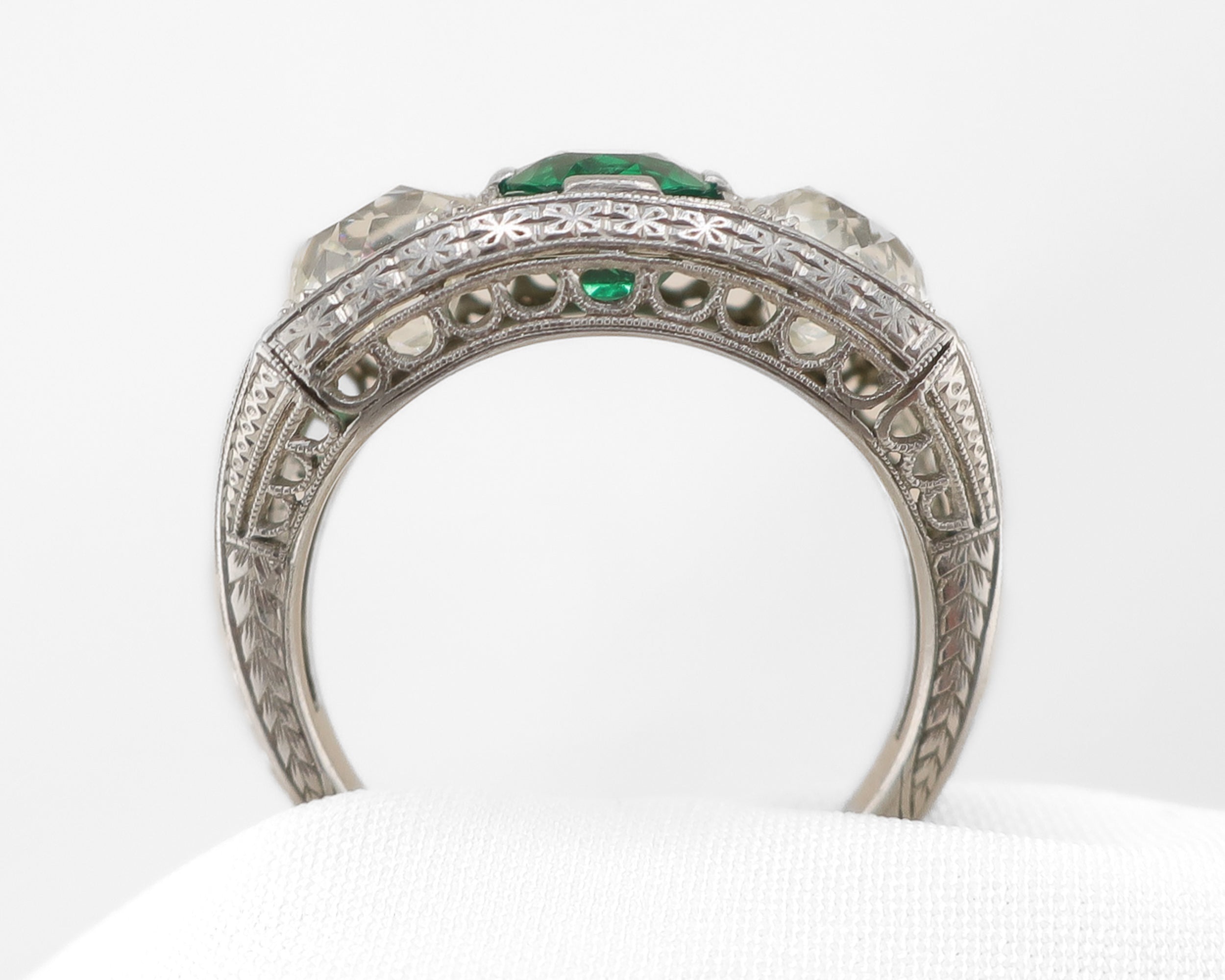 Art Deco Emerald & Old Mine-Cut Diamond Ring
