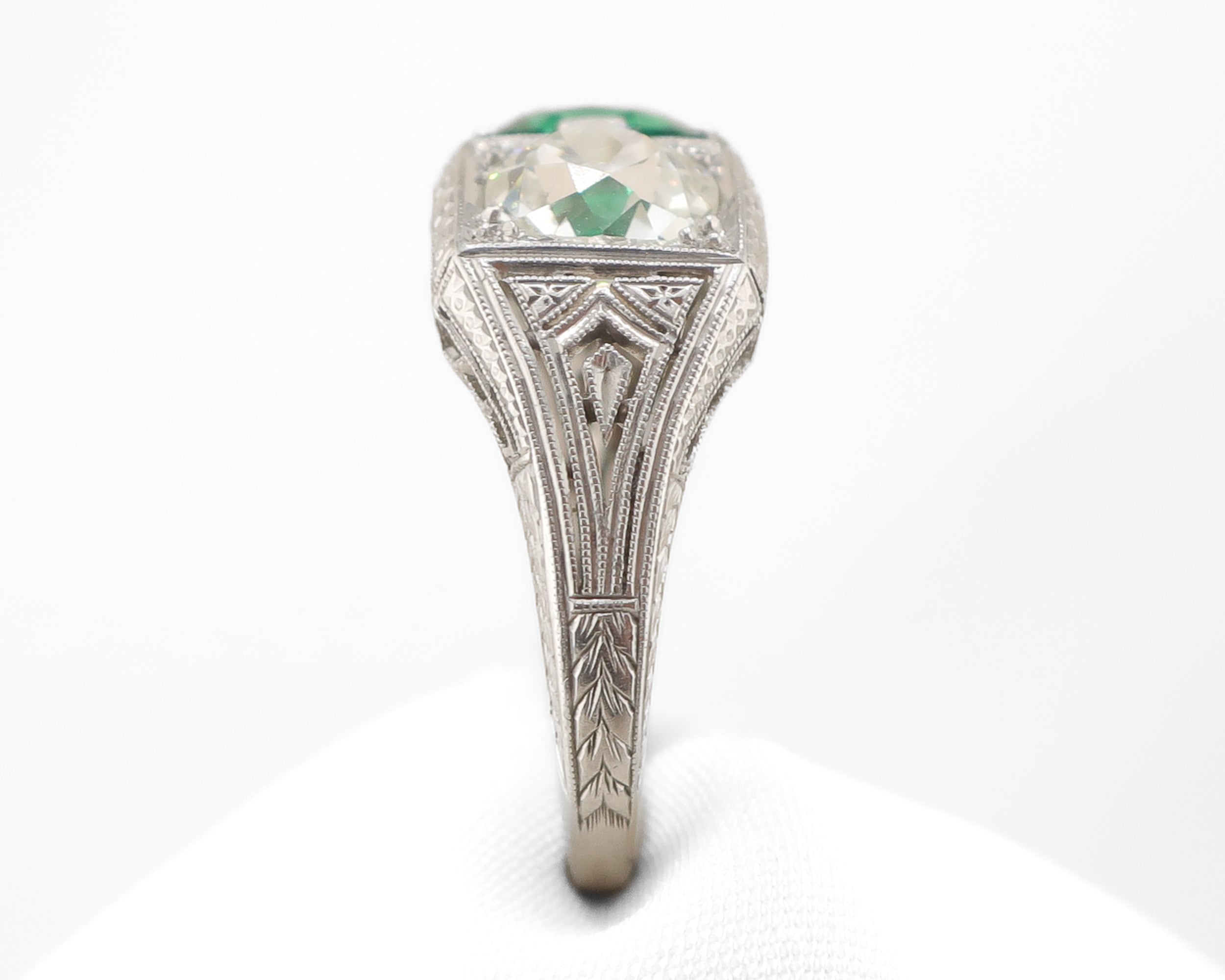 Art Deco Emerald & Old Mine-Cut Diamond Ring