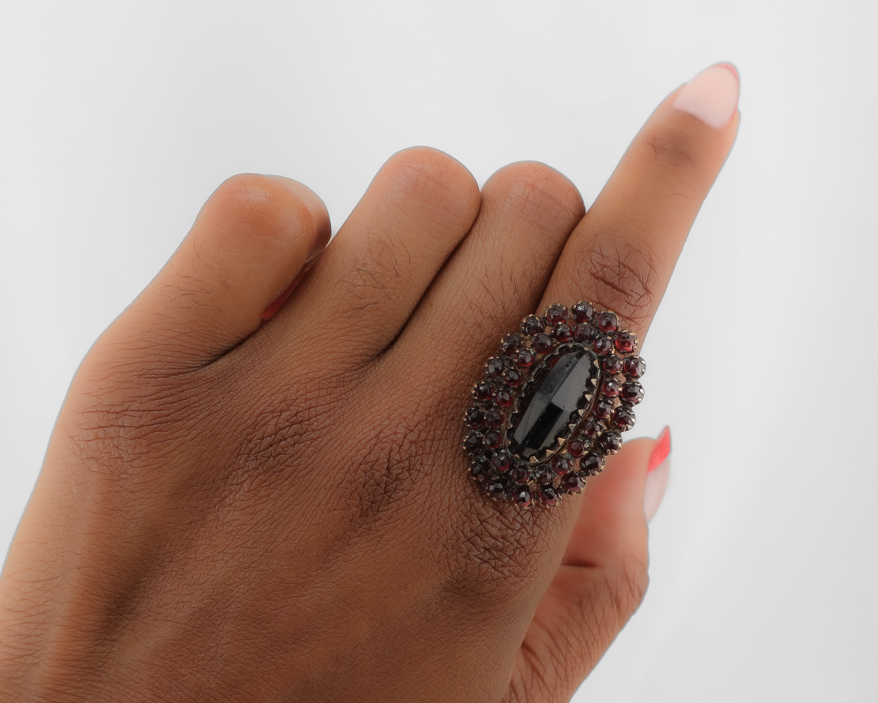 Victorian Garnet Halo Ring