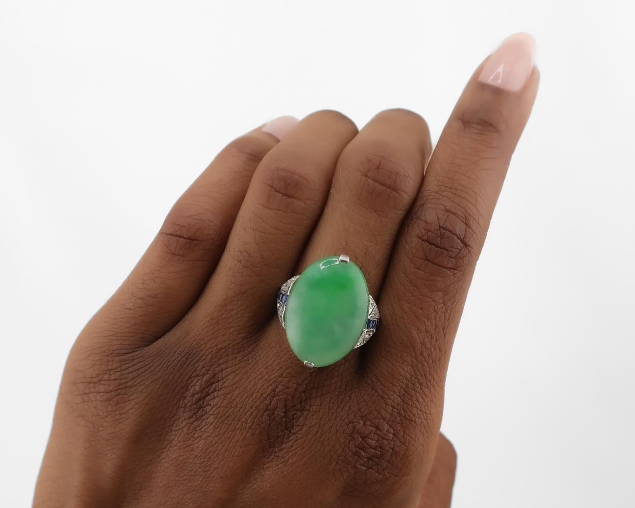 Art Deco Jadeite Ring with Sapphire and Diamonds