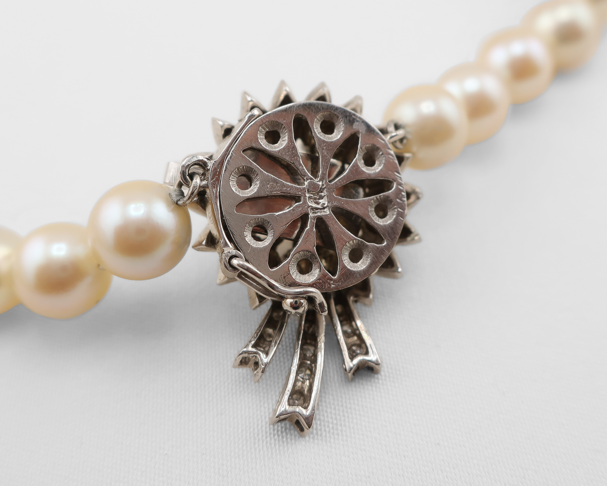 Midcentury Cultured Pearl Strand with Diamond Clasp