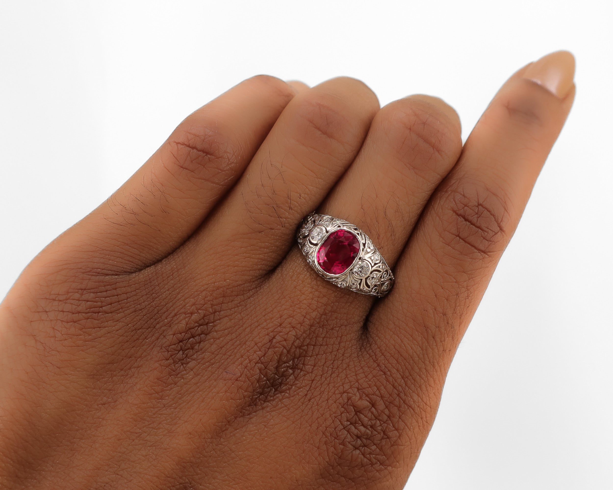 Edwardian Ruby Diamond Platinum Ring