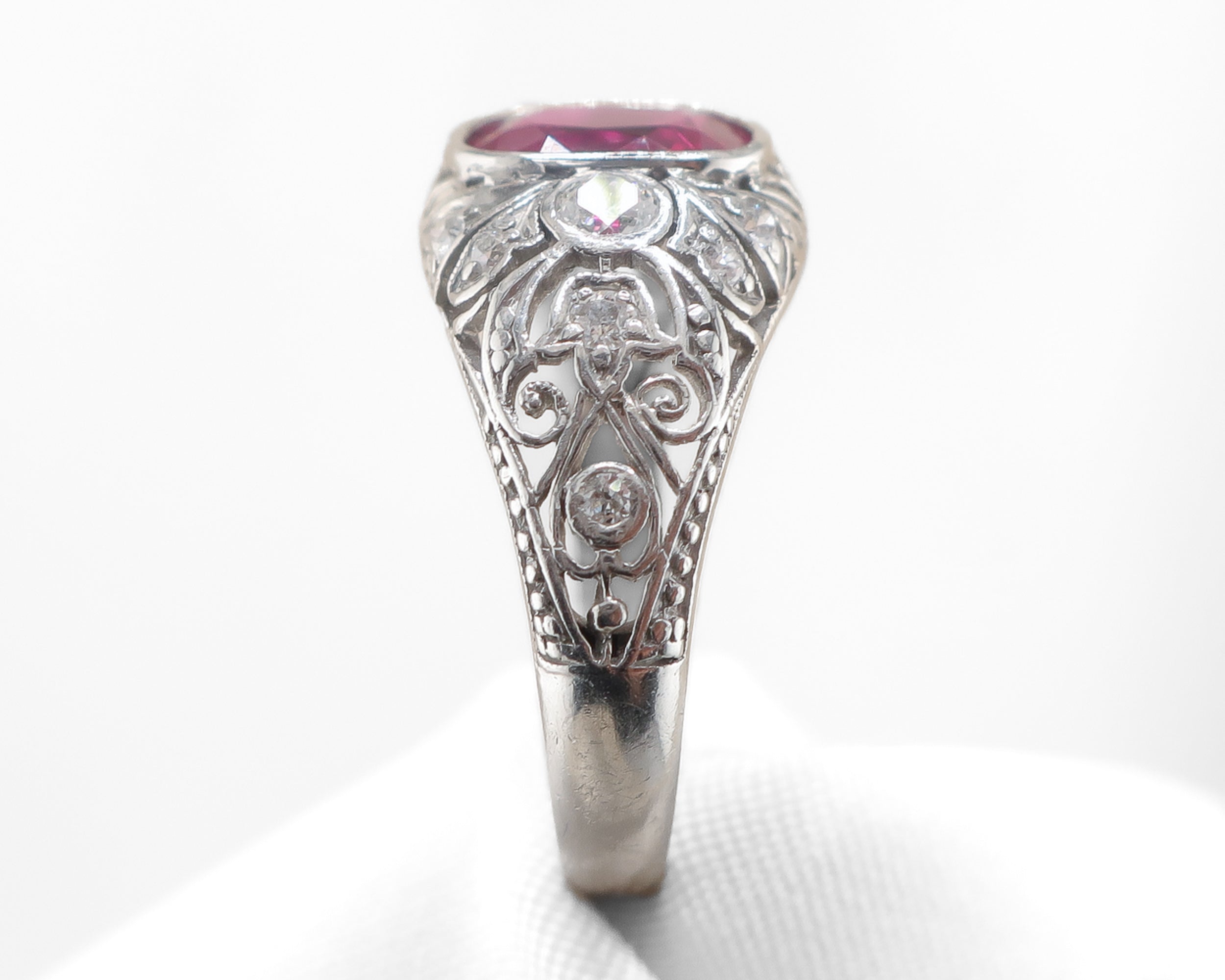 Edwardian Ruby Diamond Platinum Ring