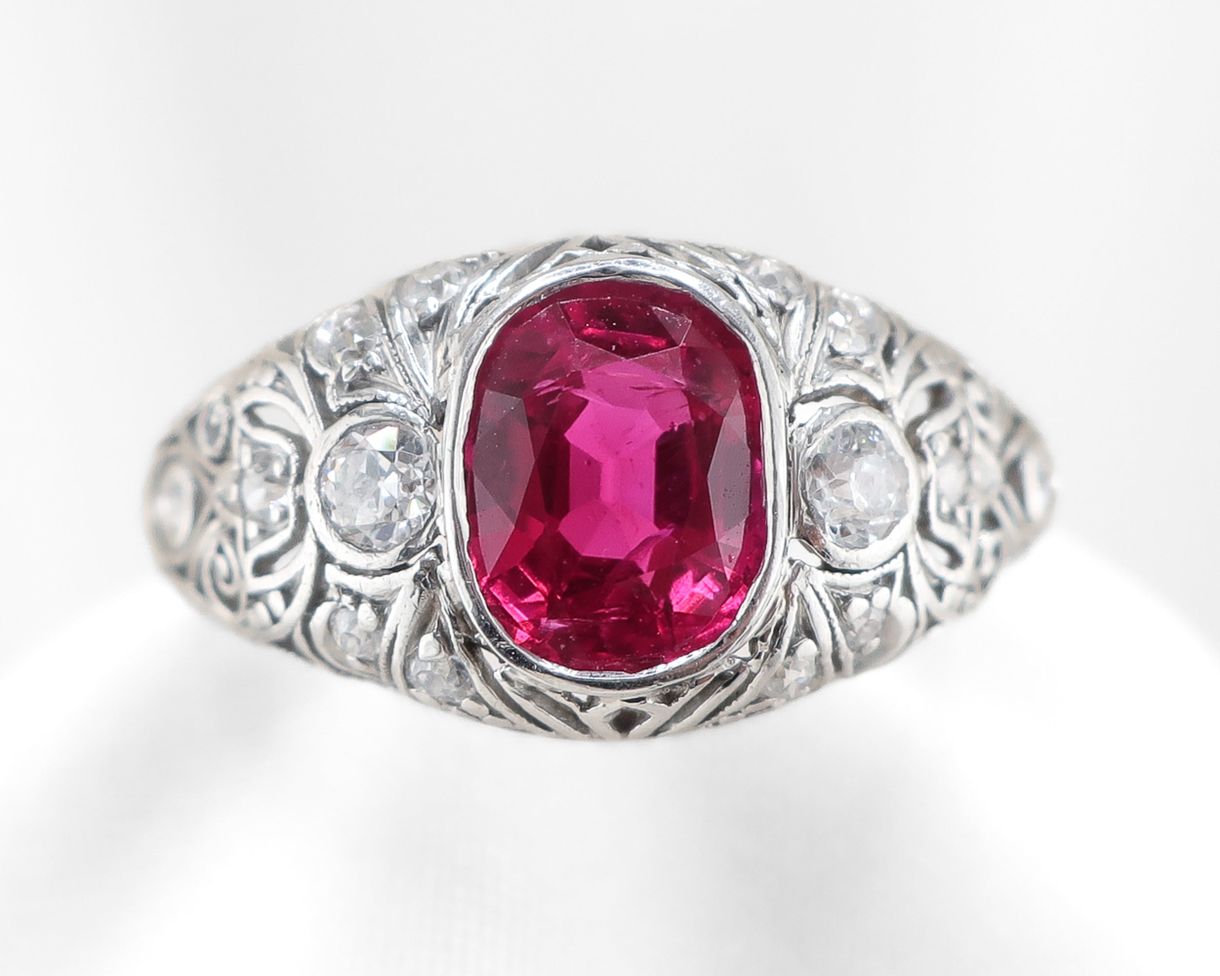 Edwardian Ruby Diamond Platinum Ring
