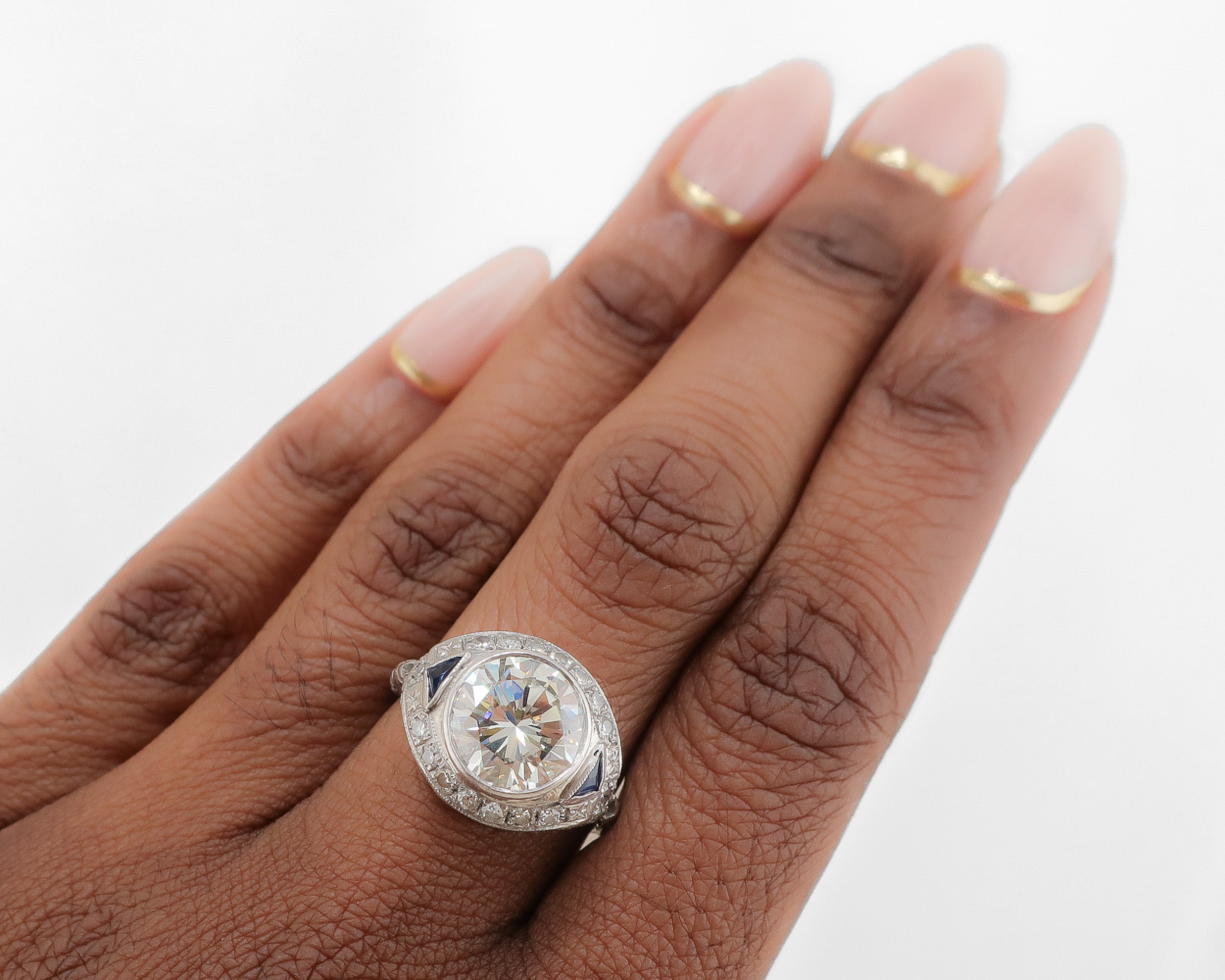 Art Deco 3.08-Carat Diamond & Synthetic Sapphire Ring