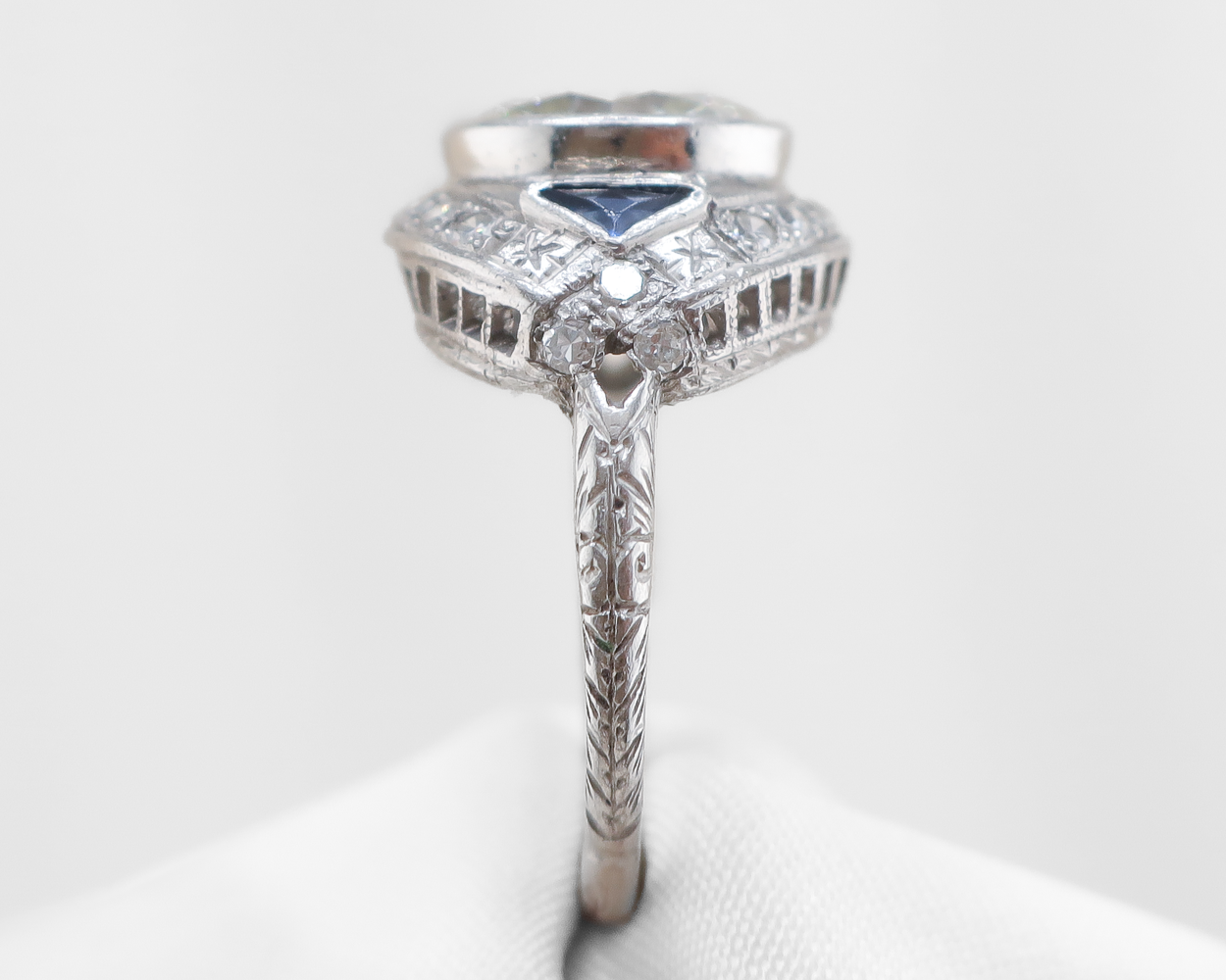 Art Deco 3.08-Carat Diamond & Synthetic Sapphire Ring