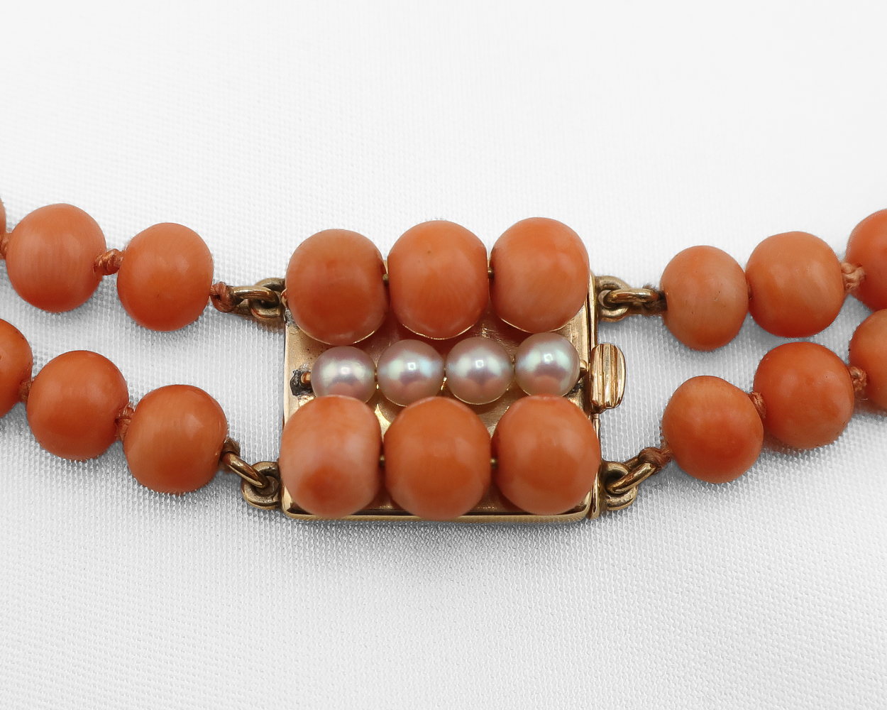 Midcentury Double-Strand Coral Bead Necklace