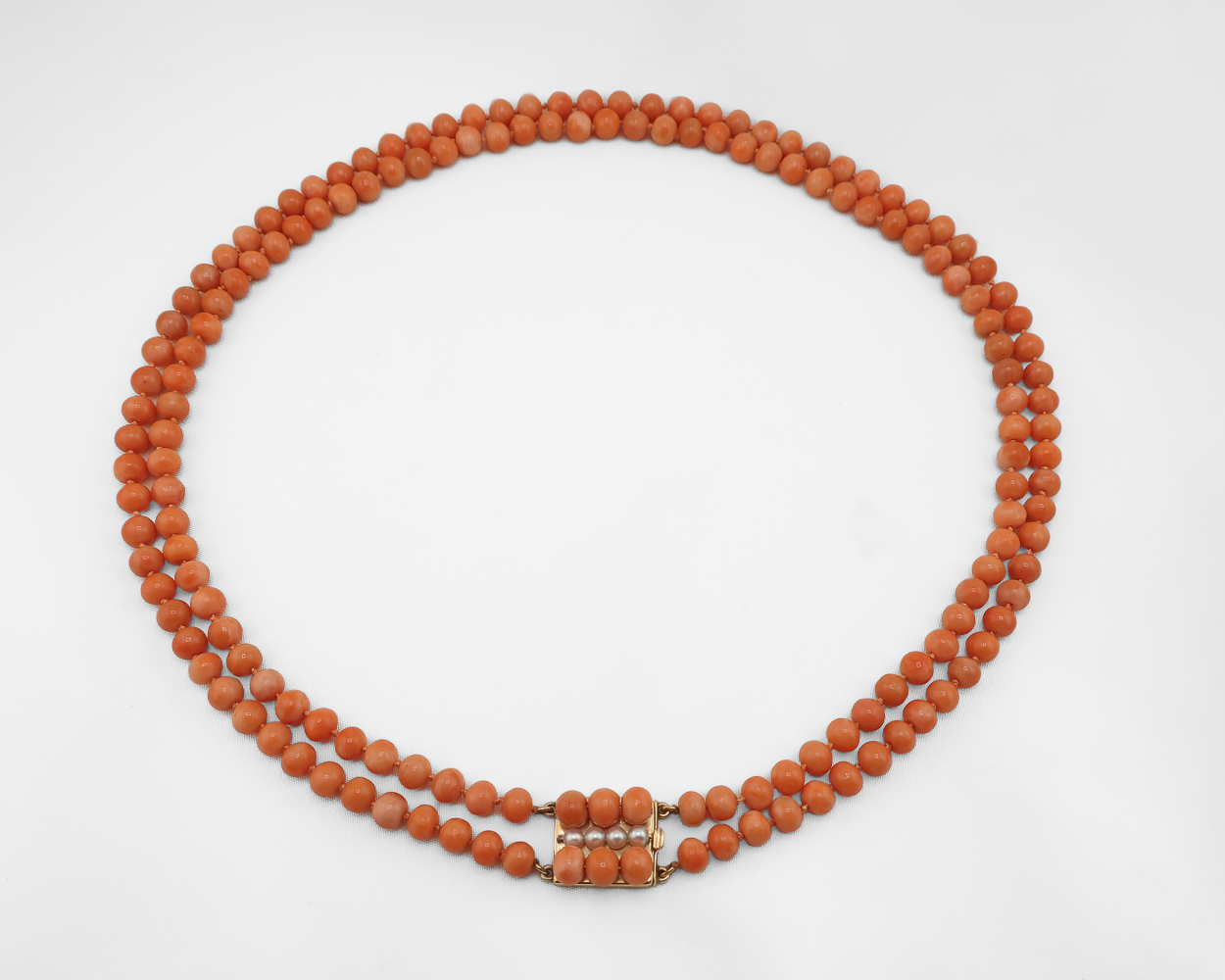 Midcentury Double-Strand Coral Bead Necklace