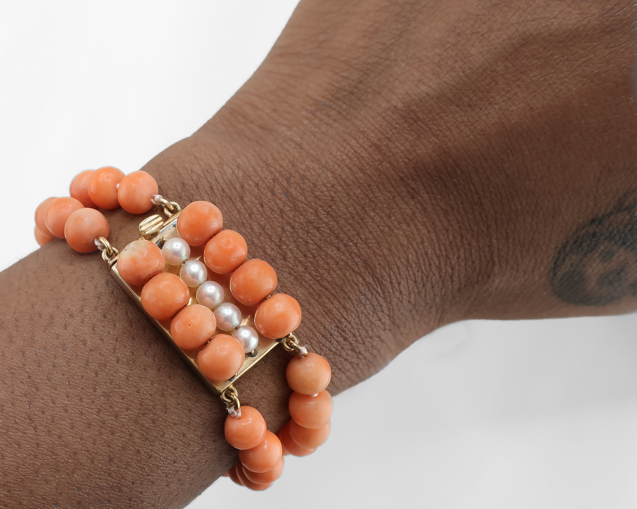 Midcentury Double Strand Coral Bead Bracelet