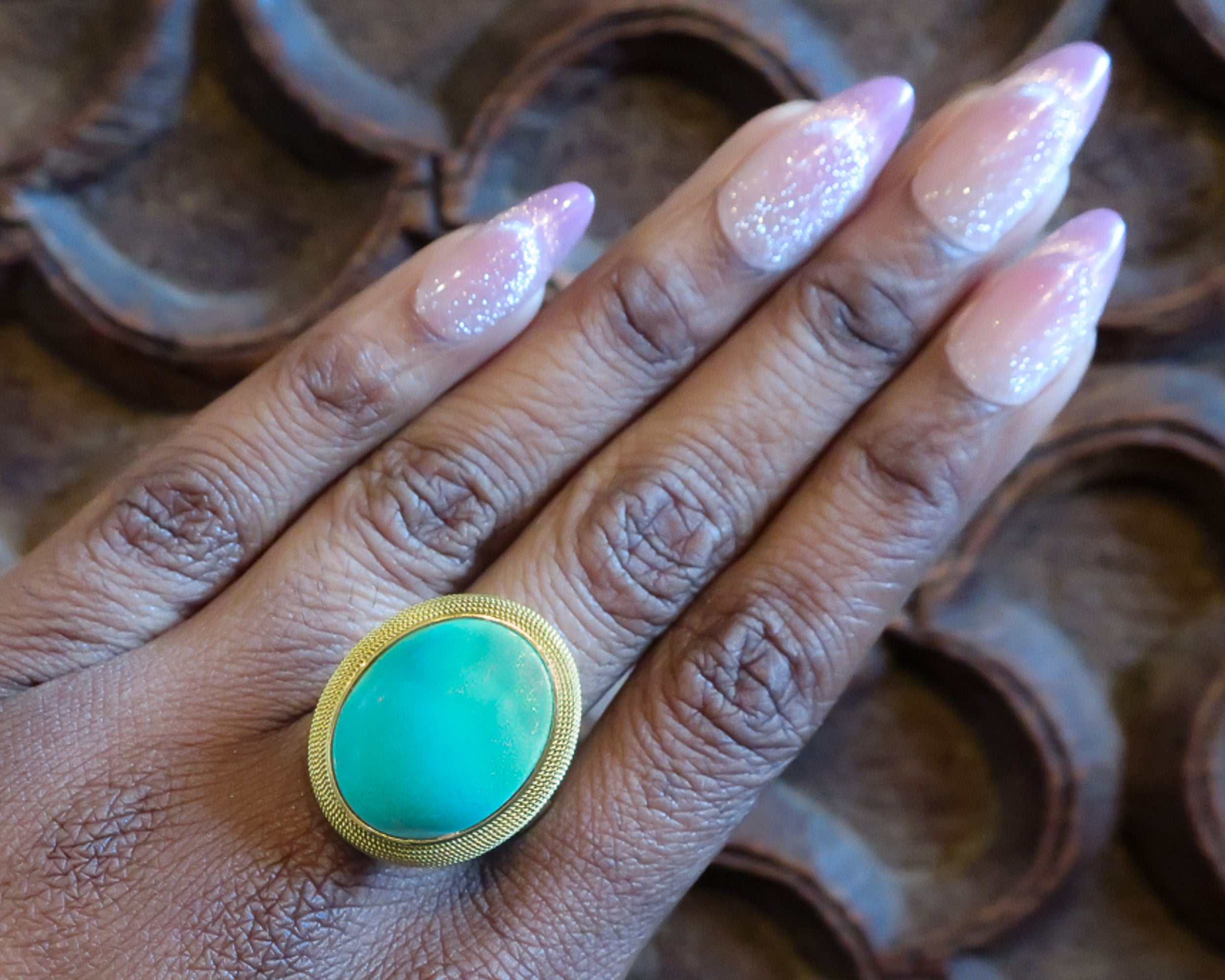 Vintage Italian Turquoise Cabochon Ring