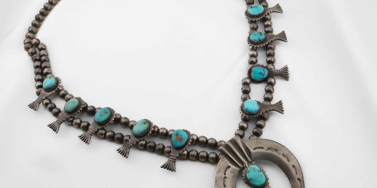 Old Pawn Sand Cast Navajo (Dine') Squash Blossom Necklace with