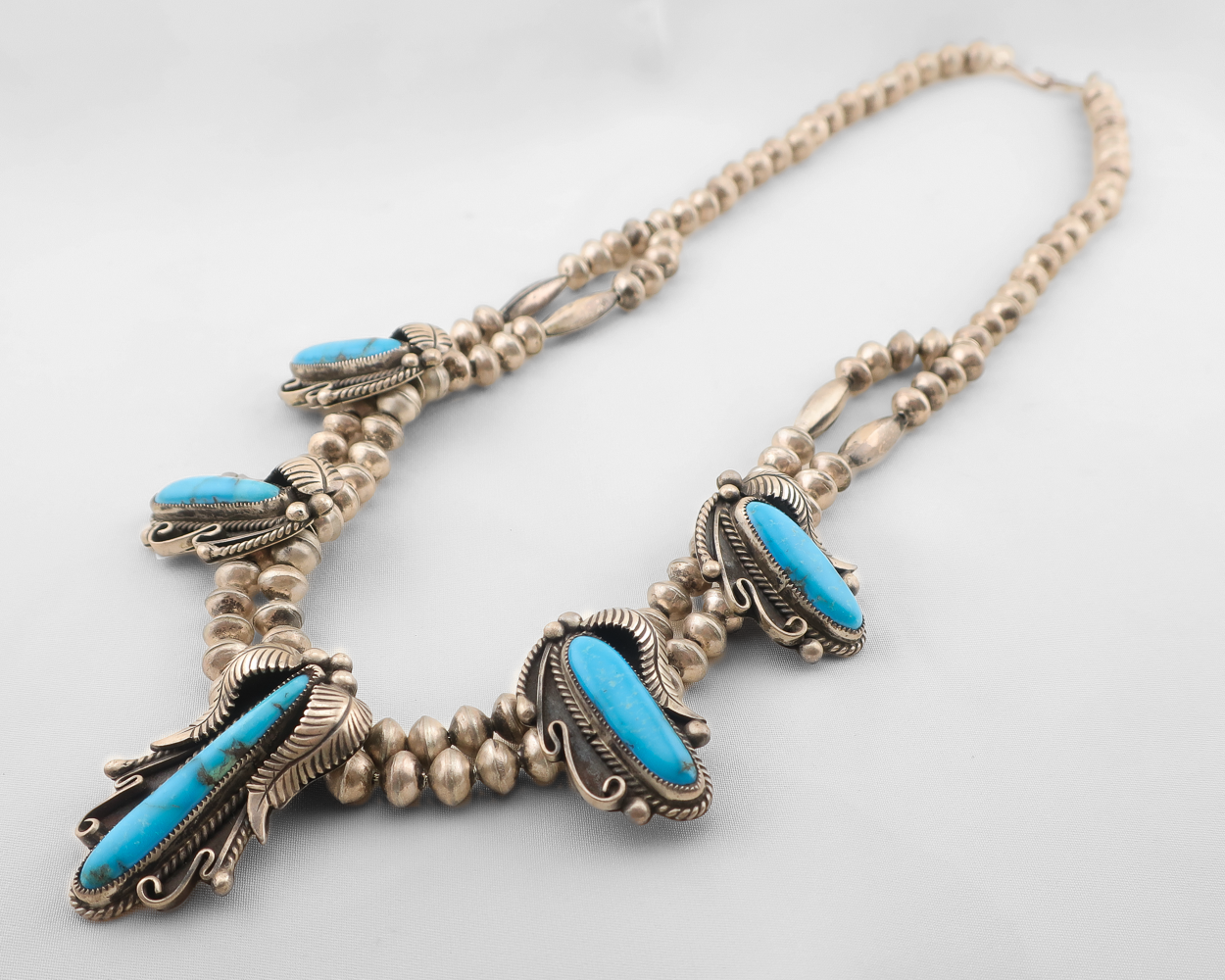 Navajo (Dine') 5-Stone Squash Blossom Necklace signed ORH