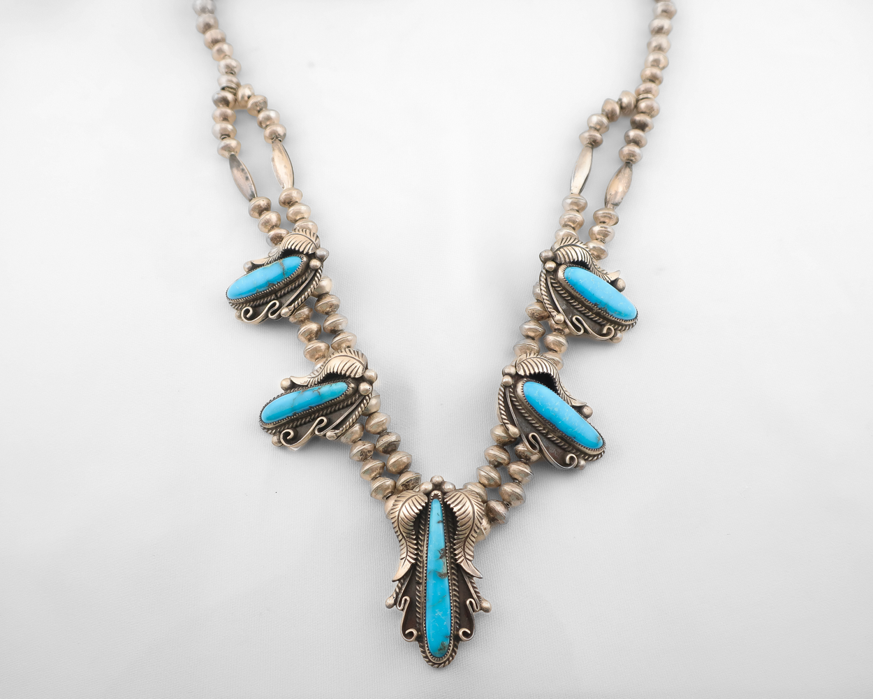 Navajo (Dine') 5-Stone Squash Blossom Necklace signed ORH