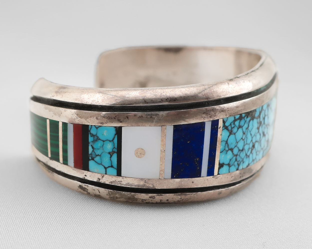 Navajo (Dine') Silver Turquoise Inlaid Bangle by Harold Smith Navajo (Dine') Silver Turquoise Inlaid Bangle by Harold Smith