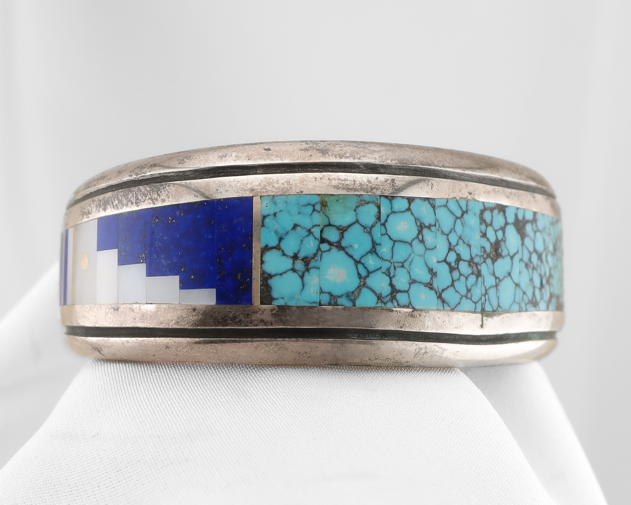 Navajo (Dine') Silver Turquoise Inlaid Bangle by Harold Smith Navajo (Dine') Silver Turquoise Inlaid Bangle by Harold Smith